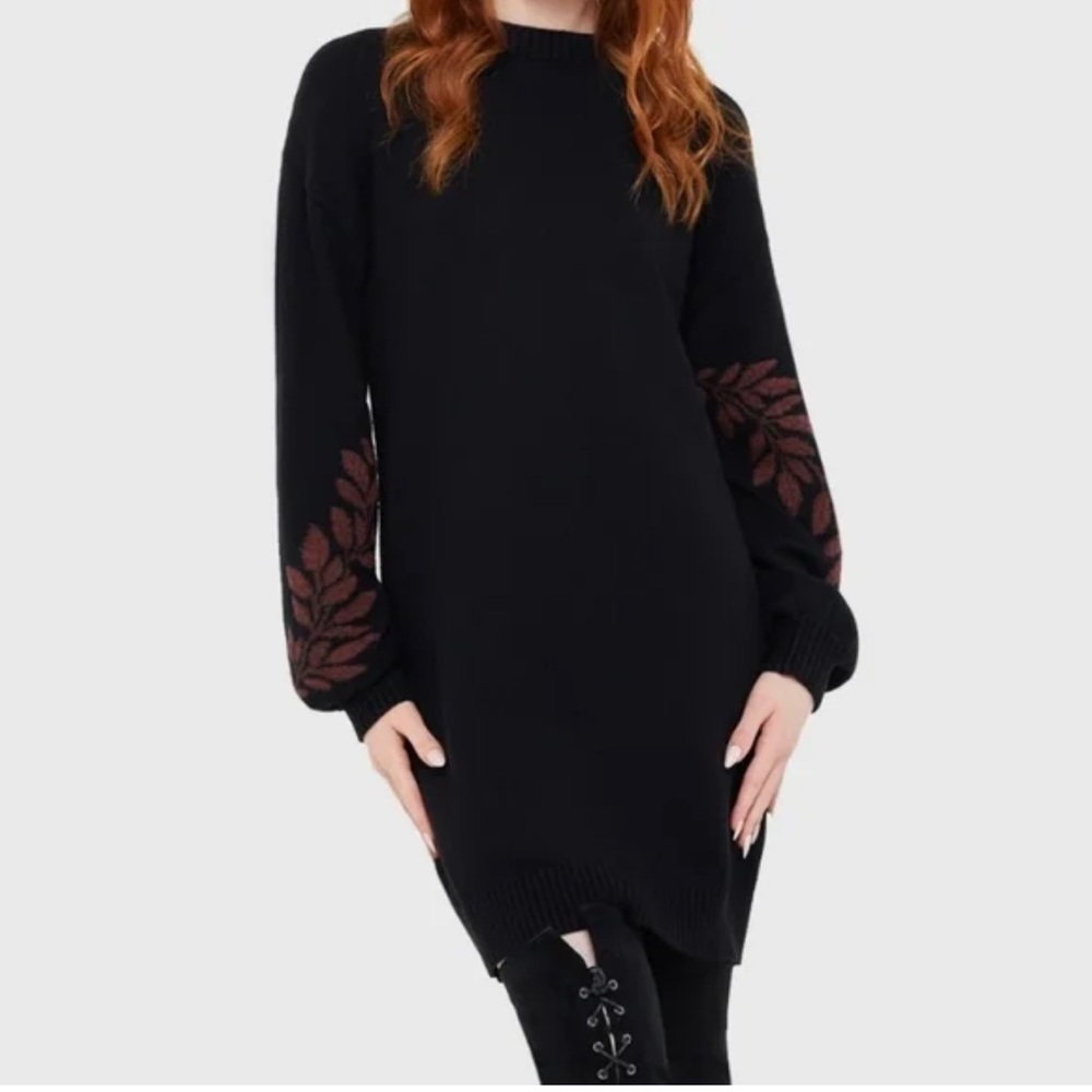 Killstar Black Sweater with Copper Leaf Details